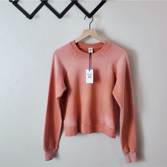 Re/done Hanes Classic Raglan Crewneck Sweatshirt Faded Clay Size Small NWT - Picture 8 of 11